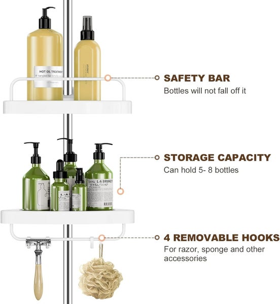 Floor to Ceiling Shower Caddy Corner Tension Pole Carousel 5