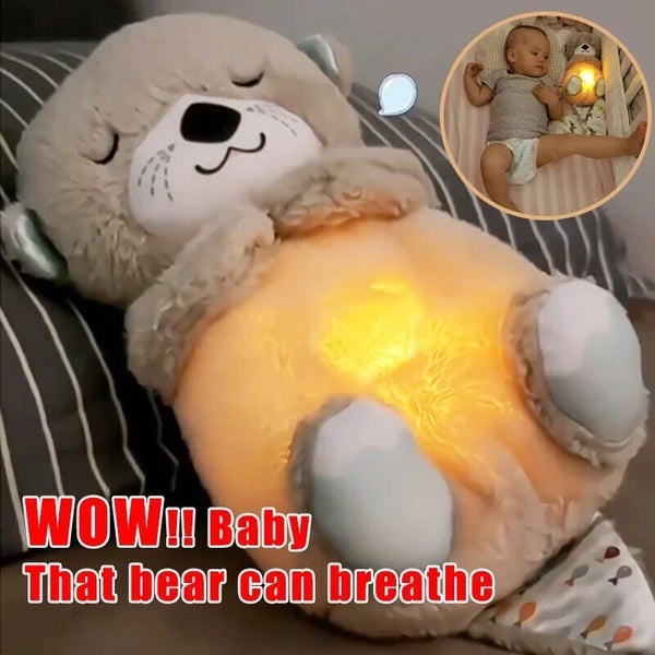 Baby Bear Otter Plush Toy Soothing Music Sleep Companion with Sound and Light Carousel 1