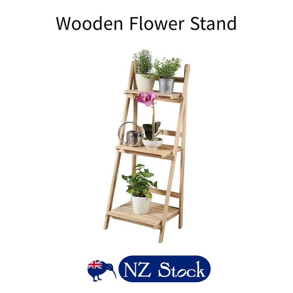3-Step Foldable Wooden Plant stand Display Shelf (Natural Wood) Carousel 1