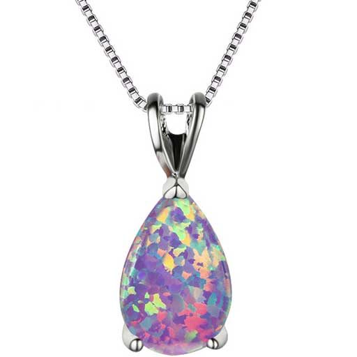 925 Sterling Silver Opal Teardrop Necklace "Laredo" (Coloured) Carousel 1