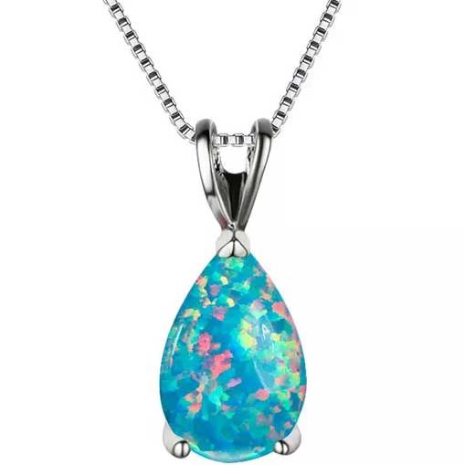 925 Sterling Silver Opal Teardrop Necklace "Laredo" (Blue) Carousel 1