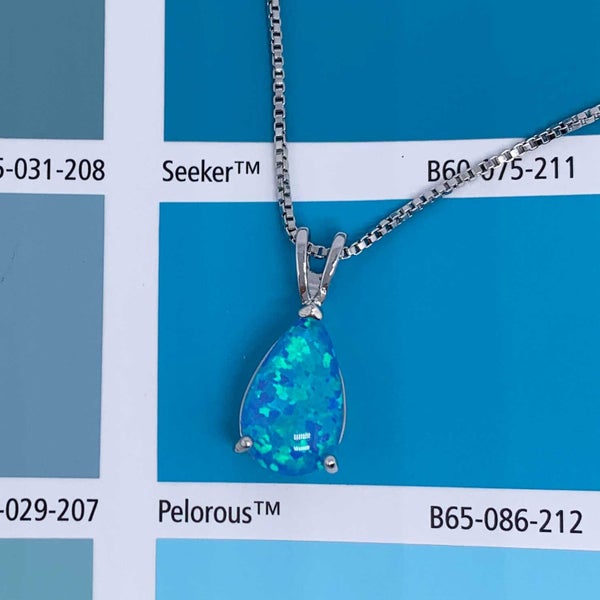 925 Sterling Silver Opal Teardrop Necklace "Laredo" (Blue) Carousel 2