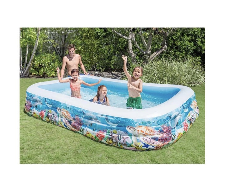 Intex 305cm Outdoor Patio Inflatable Kids Family Swim Center Rectangular Pool 6+ Carousel 2