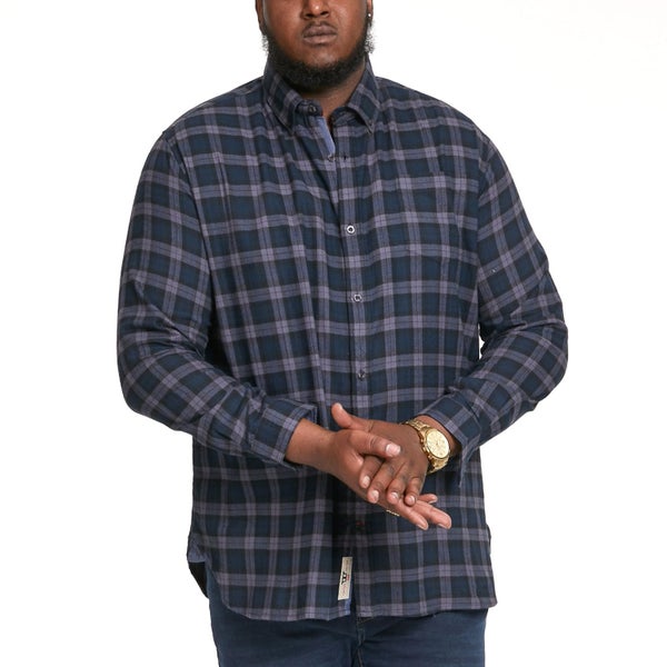 D555 Mens Luton Big Tall Long Sleeve Flannel Check Denim Shirt - 4XL Carousel 1