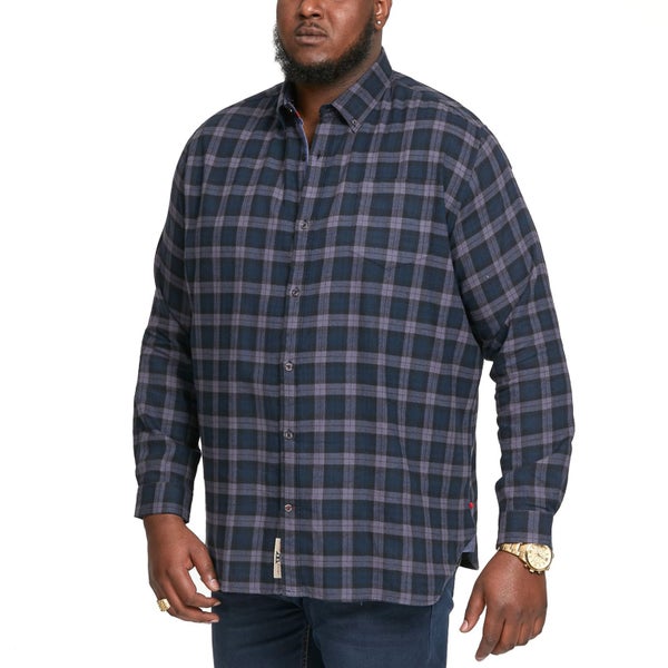 D555 Mens Luton Big Tall Long Sleeve Flannel Check Denim Shirt - 4XL Carousel 2