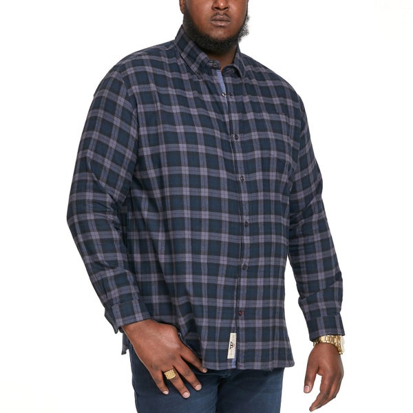 D555 Mens Luton Big Tall Long Sleeve Flannel Check Denim Shirt - 4XL Carousel 4