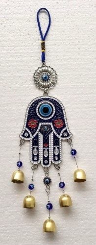 Hanging Ornament - Hamsa with Bells and Evil Eye (38cm) Carousel 1