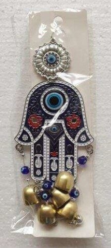 Hanging Ornament - Hamsa with Bells and Evil Eye (38cm) Carousel 2