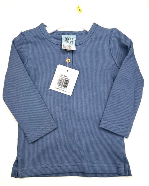 Mobi Minors Faded Blue Rib Henley L/Sleeve Top 3-6Months #24 (B10 Shelf) Carousel 1