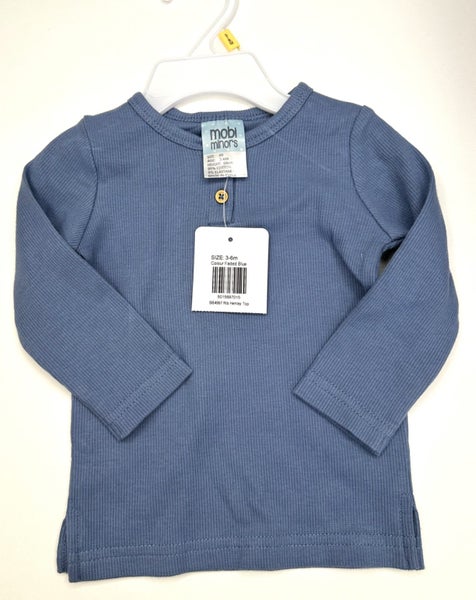 Mobi Minors Faded Blue Rib Henley L/Sleeve Top 3-6Months #25 (B10 Shelf) Carousel 1