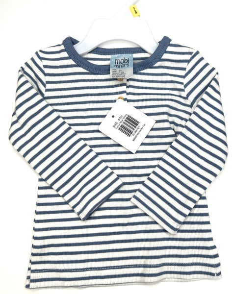 Mobi Minors Blue Stripe Rib Henley L/Sleeve Top 3-6Months #26 (B10 Shelf) Carousel 1