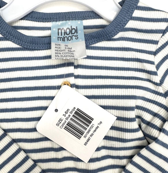 Mobi Minors Blue Stripe Rib Henley L/Sleeve Top 3-6Months #26 (B10 Shelf) Carousel 2