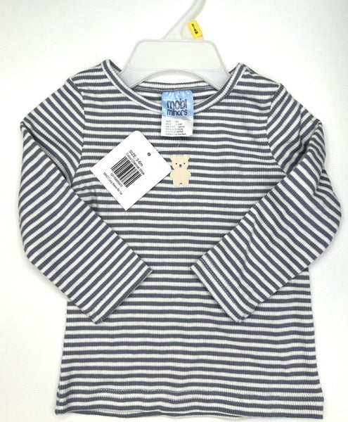 Mobi Minors Charcoal Stripe L/Sleeve Rib Top 3-6Months #27 (B10 Shelf) Carousel 1