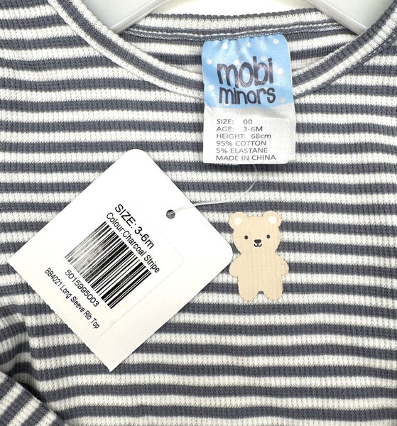 Mobi Minors Charcoal Stripe L/Sleeve Rib Top 3-6Months #27 (B10 Shelf) Carousel 2