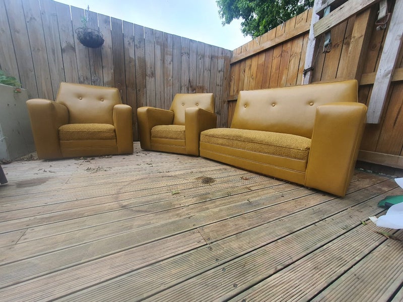 Retro Vinyl Sofa Set on Wheels Carousel 2