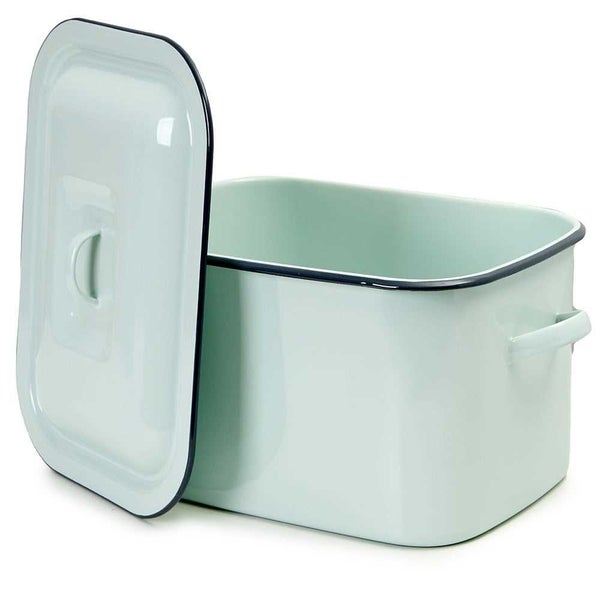 Falcon Enamel Bread Bin Duck Egg Blue w / Grey Rim Carousel 2