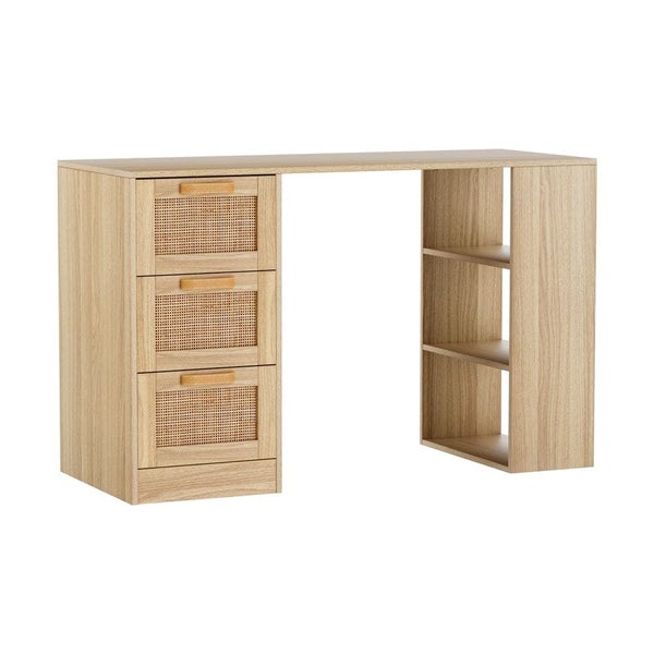 Computer Desk Drawer Shelf Home Office Study Table Rattan Oak 120cm Carousel 1