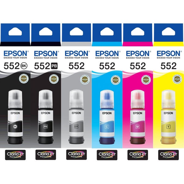 Epson T552 EcoTank 552 Ink Toner Bottle Value Pack Black Photo Grey Cyan Mage... Carousel 1