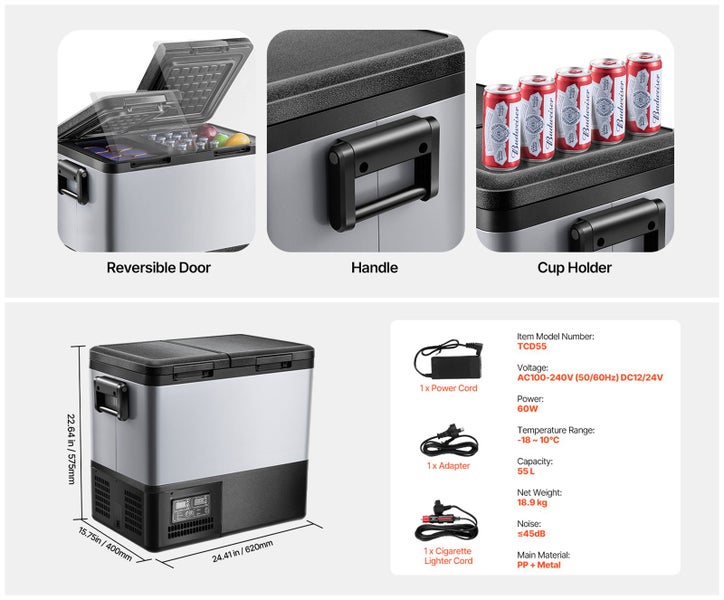 Portable Car Refrigerator Freezer Compressor 55L Dual Zone for Car Home Carousel 17