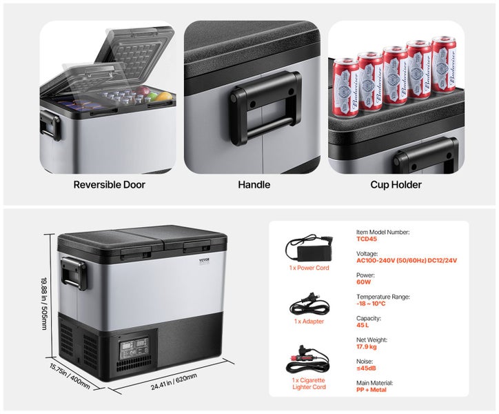 Portable Car Refrigerator Freezer Compressor 45L Dual Zone for Car Home Carousel 17