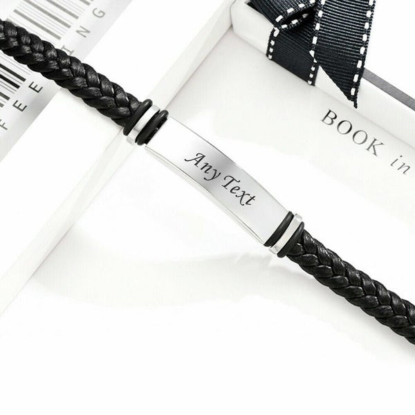 Personalised Stainless Steel Leather Bracelet Bangle Custom Name Gift for Mens Carousel 6
