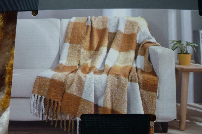 Gorgeous Large Soft Throw in Mustard and Cream colours. Carousel 1