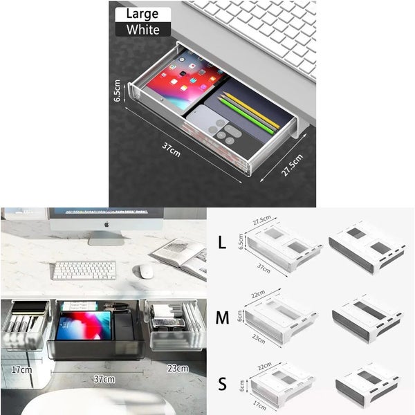 Storage Box White Large Drawer Type Under Desk Punch Free Self Stick Desktop Org Carousel 2