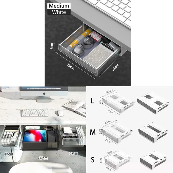 Storage Box White Medium Drawer Type Under Desk Punch Free Self Stick Organizer Carousel 2