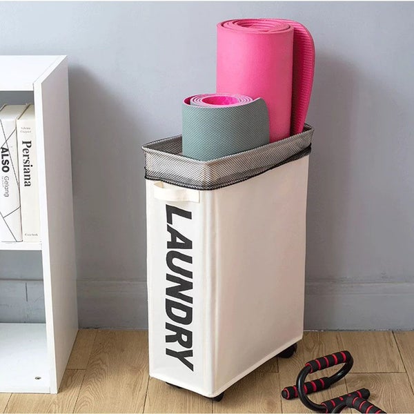 Foldable Laundry Bag with Wheels, 39x18.5x58CM Clothes Washing Basket-Dark Grey Carousel 8