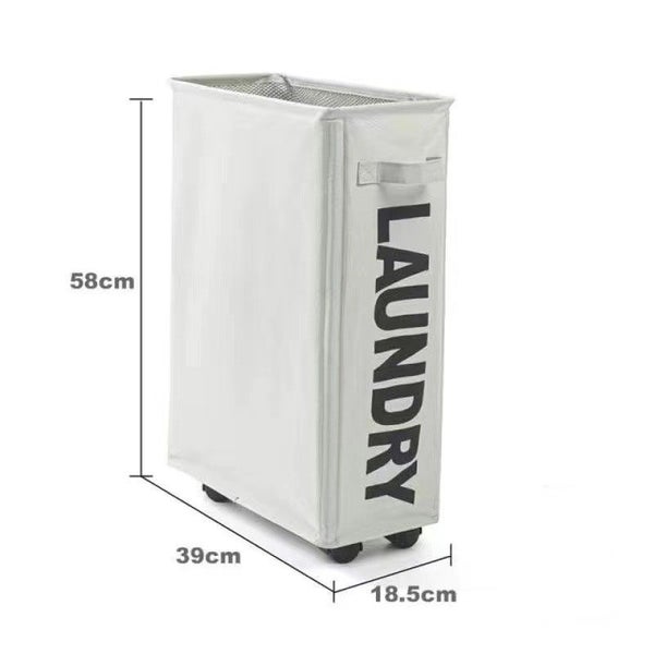 Foldable Laundry Bag with Wheels, 39x18.5x58CM Clothes Washing Basket-Light Grey Carousel 2