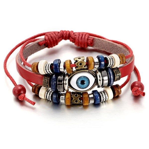 Women Men Ethnic Tribal Leather Bracelet Braided Beaded Evil Eye Wristband Gift Carousel 6