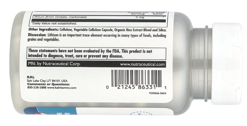 LITHIUM OROTATE 5 MG 120 VEGGIE CAPS - E0528 Carousel 3