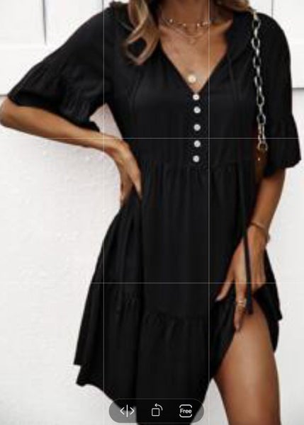 NEW Black Ruffle Hem Smock Dress Carousel 1