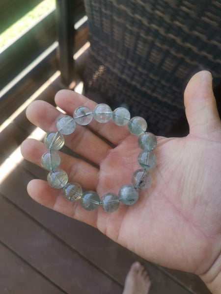 natural white with green crystal quartz gemstone bracelet Carousel 1