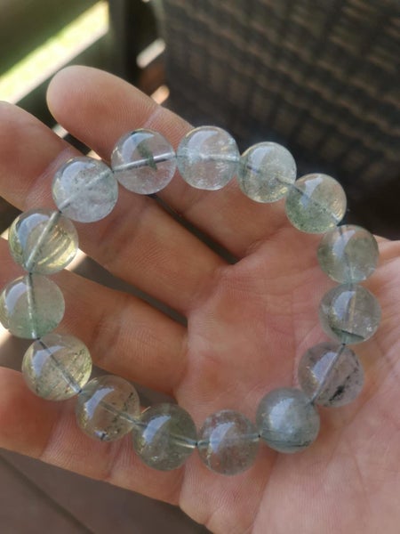natural white with green crystal quartz gemstone bracelet Carousel 2