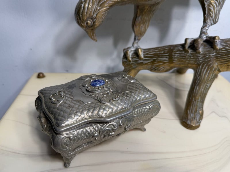 Antique Italian Rococo Chased Casket Box & Ceramic Cabochon with Lustre Glaze Carousel 2