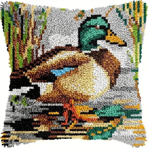 Latch Hook Duck Cushion with Canvas Hook and Threads Kit Carousel 1