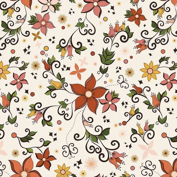 Quilting Patchwork Sewing Fabric Curated Blooms Cream 50x55cm FQ Carousel 1