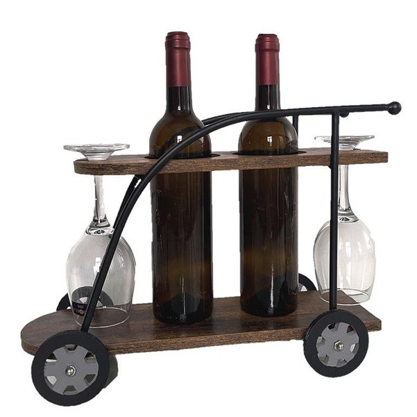 Wooden Wine Bottle and Glasses Caddy Holder Trolley Carousel 1