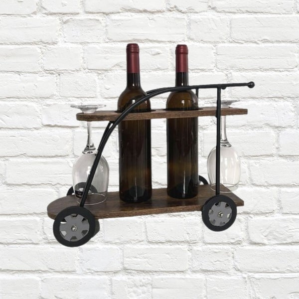 Wooden Wine Bottle and Glasses Caddy Holder Trolley Carousel 2
