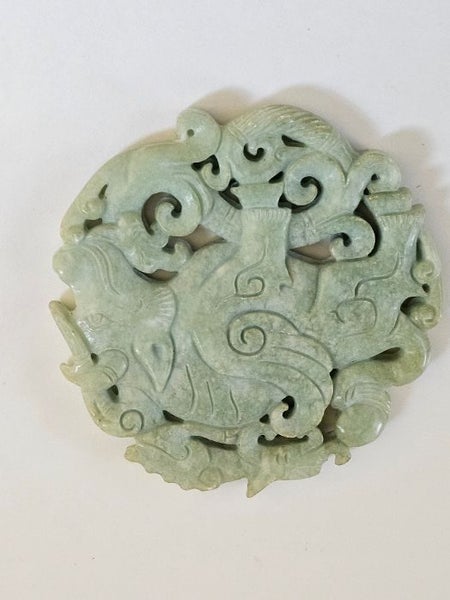 A Trio of Antique Chinese Carved/Pierced Jade Feng Shui Yubi bi Pendants. Carousel 8