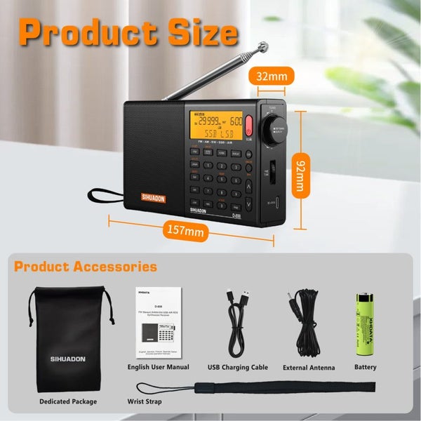 SIHUADON D808 AM/FM/SW/MW SSB AIR RDS Full Band Portable with Multifunction D... Carousel 6