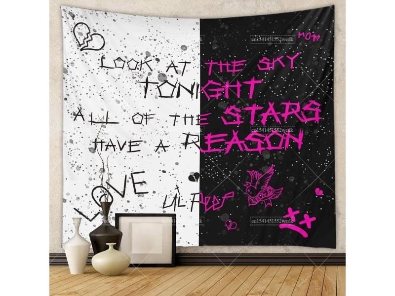 Lil Peep Look At The Sky Tapestry Blanket Black Hippie Witchcraft Aesthetic Carousel 1