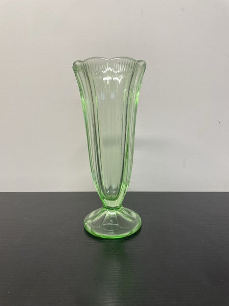 Vintage art deco green depression glass vase Carousel 1