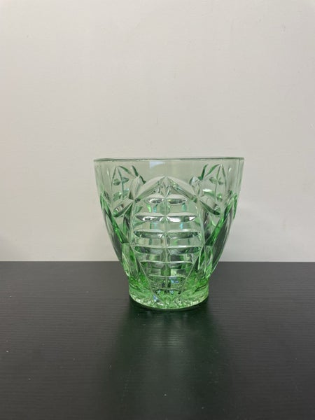 Vintage 1930's Art Deco Green Depression Glass Vase Carousel 1
