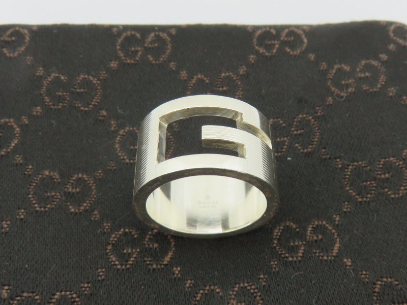 GUCCI Sterling Silver Stencil G Logo Wide Band Ring Size 5.75 Carousel 1