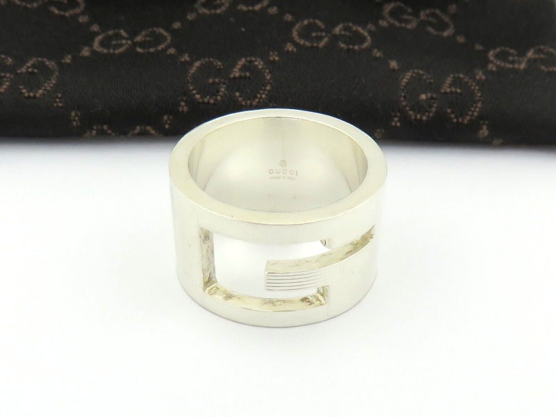 GUCCI Sterling Silver Stencil G Logo Wide Band Ring Size 5.75 Carousel 2