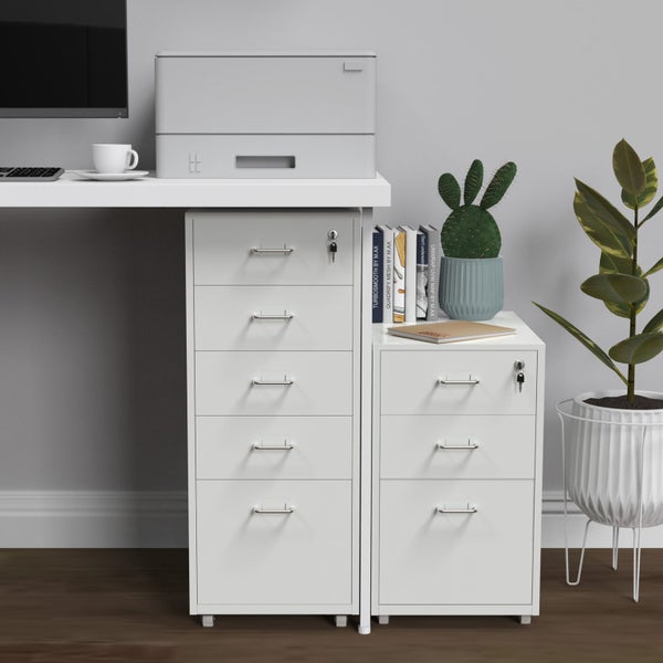 Gorilla Office - Mobile Metal 5 Drawer Cabinet - Traffic White Carousel 1