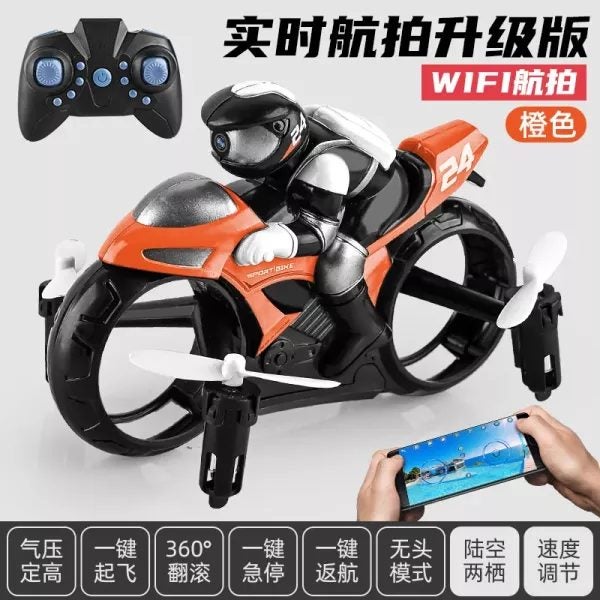 RC Stunt Motorcycle 2 In 1 Land Air 2.4GHz Flying Off-road Motorcycle Drone Carousel 1
