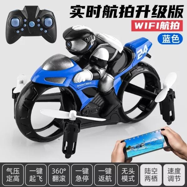 RC Stunt Motorcycle 2 In 1 Land Air 2.4GHz Flying Off-road Motorcycle Drone Carousel 1
